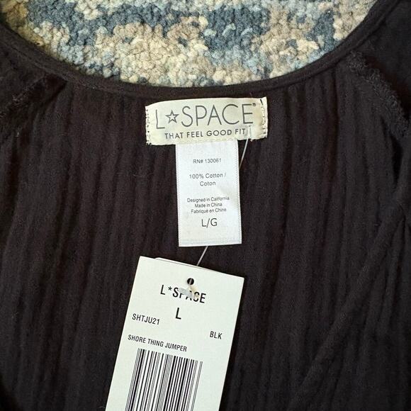 L*Space Black Shore Thing Lightweight Gauzy Relaxed Jumpsuit Large - Picture 9 of 9